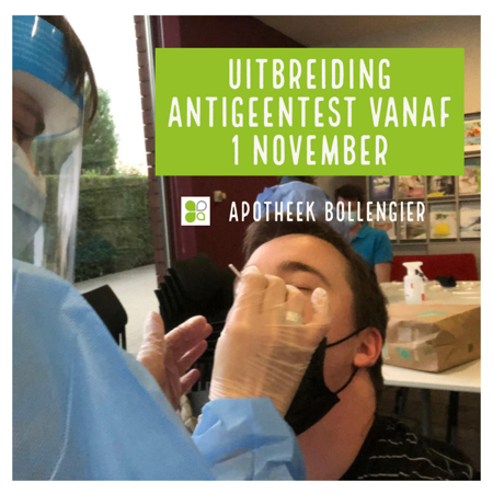 Uitbreiding antigeentesten in de apotheek vanaf 1 november.